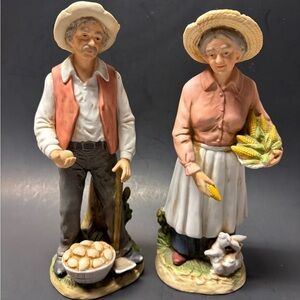Vintage Homco Farmer and Wife Figurines 10” height